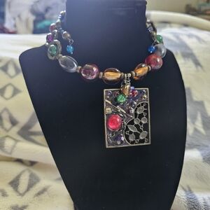 Vintage Colorful Necklace with Intricate Pendant